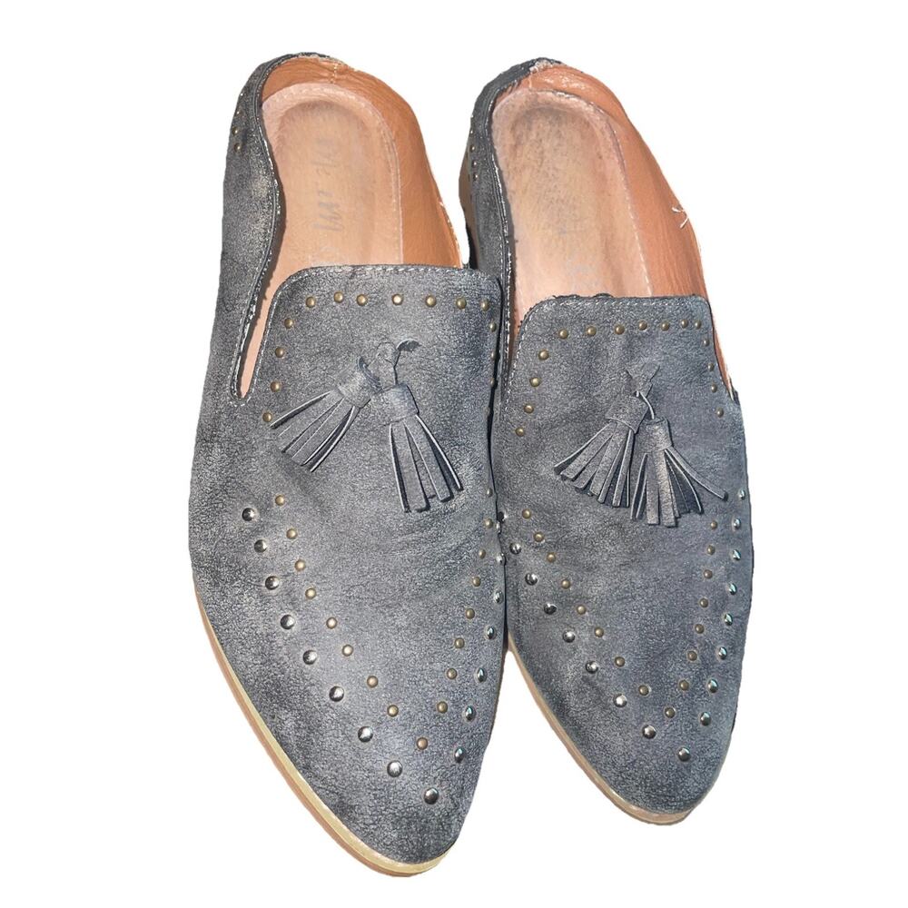 Mi.iM Women’s Studded Gray Genuine Leather Flats Loafers Sz 8.5